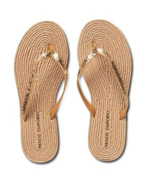 Panos Emporio Charlize Gliter Flip Flop With Strap & Rope Detail - Natural