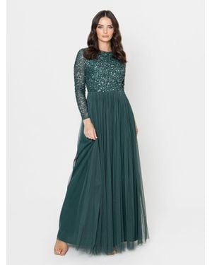 Maya Deluxe Embellished Long Sleeve Maxi Dress - Green