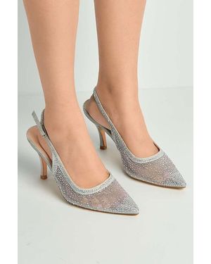 Miss Diva Aramina Gemstone Embellished Mesh Slingback Court Shoes - White