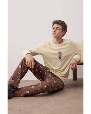 WOVCOR 2 Piece Teddy Bear Printed Knit Pyjama Set - Brown