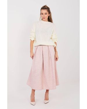Love Lace Elegant Flared Midi Skirt With Pockets - Pink