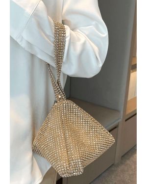 AJVANI Shoulder Handheld Clutch Diamante Prom Party Bag - Grey