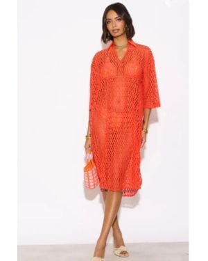 CY V Pattern Lace Kaftan Dress - Red