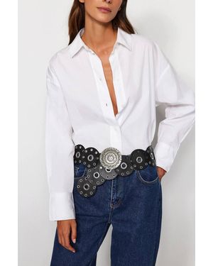 WOVCOR Faux Leather Belt W/ Metal Disc Detail - White