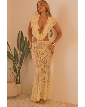 EGO Frill Trim Lace Maxi Dress - Natural
