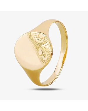 T.H.Baker 9Ct Half-Engraved Oval Signet Ring - Metallic