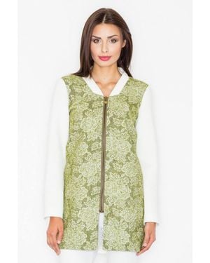 Love Lace Floral Zip Up Stand Collar Casual Coat - Green
