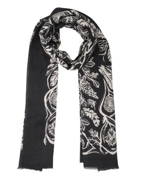 SARTA Darla Ornate Floral Bordered Lightweight Scarf - Black