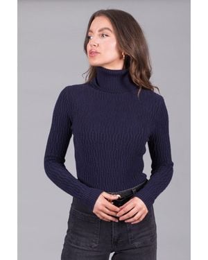 Solo Textured Knit Polo Neck Jumper - Blue