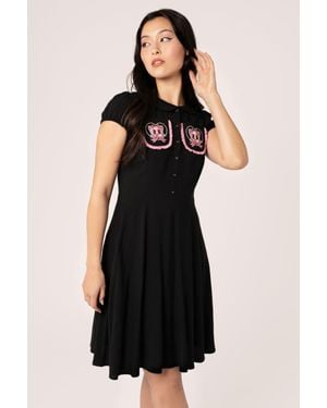 Hell Bunny Not Into You Front Pocket Short Sleeve Midi Dress - Black