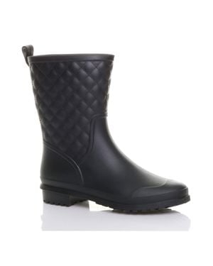 AJVANI Low Heel Waterproof Wellingtons Quilted Ankle Boots Wellies - Black