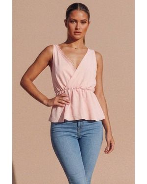 Femme Luxe Lace Trim Wrap Peplum Top- Riuhan - Blue