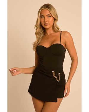 Rebellious Fashion Trim Detail Skort - Black
