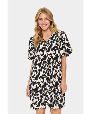 Saint Tropez Marca Short Sleeve V-Neck Dress - White