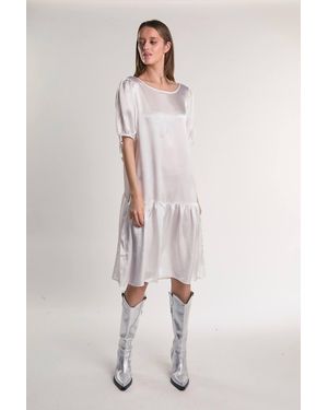 Shnoo Tiered Midi Dress With Puff Sleeves - Natural