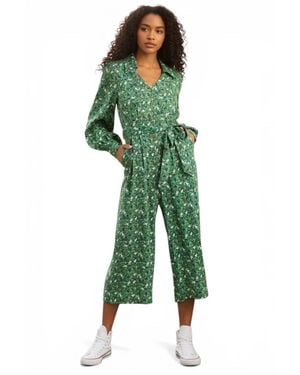 Louche Oski-Cat-Camo Print Long Sleeve Jumpsuit - Green
