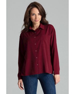 Love Lace Long Sleeve Button Up Shirt With Pocket Style 135872 - Red