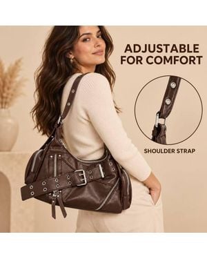 BluCore Multi-Zip Buckle Shoulder Bag - Natural