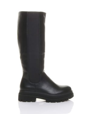 AJVANI Chunky Stretch Chelsea Knee High Boots - Black