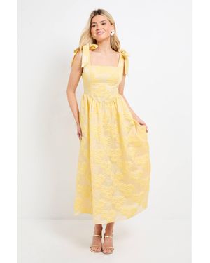 Dorothy Perkins Dp Luxe Tie Shoulder Dropped Waist Floral Midi Dress - Metallic