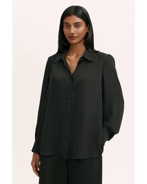 Finery London Melina Chiffon Button Down Blouse - Black