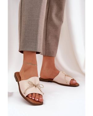 KDMD Bow Detail Flat Sandals With Soft Insole For Summer Comfort - Natural