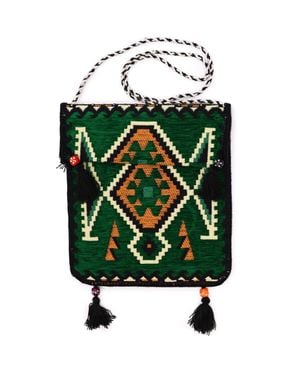 KDMD Emerald Kilim Messenger Festival Bag - Green