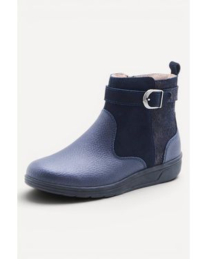 DAMART Leather Ankle Boots With Buckle - Blue