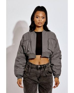 Stylewise Ruched Sleeve Utility Pocket - Grey
