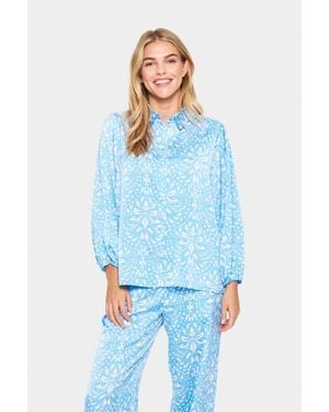 Saint Tropez Imenasz Cropped Sleeves Printed Shirt - Blue