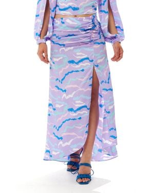 Liquorish Abstract Print Gathered Front Maxi Skirt - Blue