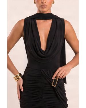 Rebellious Fashion Elcey Draped Buckle Trim Mini Dress - Black
