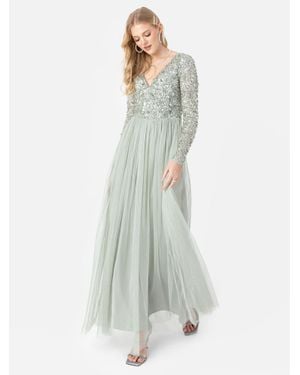 Maya Deluxe Faux Wrap Front Embellished Maxi Dress - White