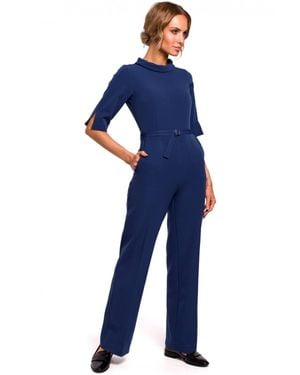 Love Lace Office Straight Leg Short Sleeve Dungarees - Blue