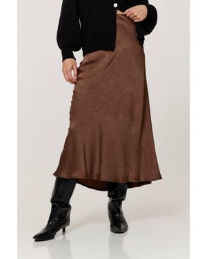 Liquorish Chocolate Crinkle Satin Maxi Skirt - Brown