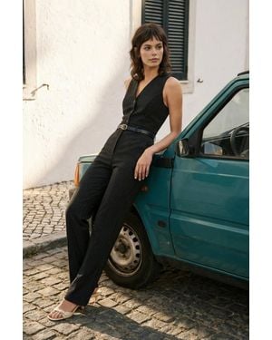 WOVCOR Sleeveless V-Neck Belted Wide Leg Jumpsuit - Green