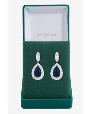 Jon Richard Cubic Zirconia Baguette Navette Sapphire Pear Drop Earrings - Green
