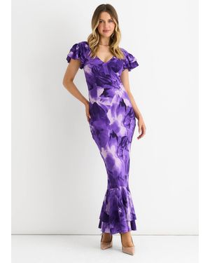 Gini London Watercolour Floral Maxi Dress - Purple