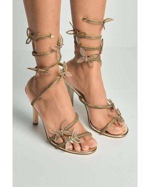 Miss Diva Tara Butterfly Detail Diamante Heeled Sandals - Metallic