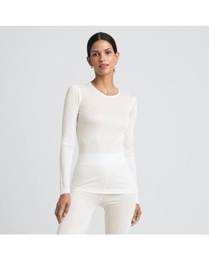 Lands' End Petite Lightweight Silk Interlock Crew Neck Top - White