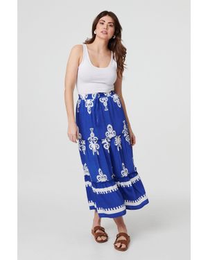 Izabel London Ikat Print Tiered High Waist Midi Skirt - Blue