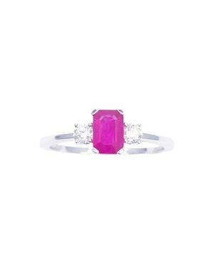 Raina Jewels 18Ct Ruby Diamond Ring Round & Emerald Cut Three-Stone 0.75Ct - Pink