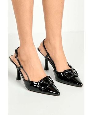 Miss Diva Cia Brooch Detail Slingback Court Shoes - Black