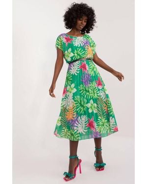 Love Lace Italy Summer Flared Short Sleeve Dress - Green