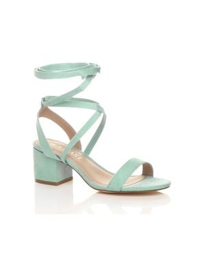 AJVANI Mid Block Heel Tie Up Sandals - Green