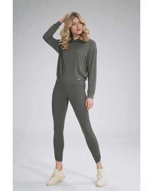 Love Lace Long Creased Leg Leggings With Wide Waistband - Grey
