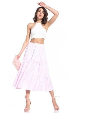 Love Lace Airy Cotton Long Skirt With Elastic Waist Style 152905 - Pink