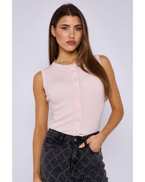 Stylewise Ribbed Button-Through Sleeveless Vest Top - White