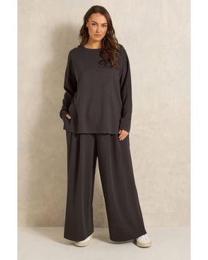 Evans Long Sleeve & Wide Leg Trousers Set - Brown