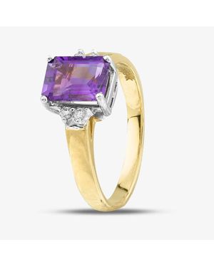 T.H.Baker 9Ct Emerald Cut Amethyst & Diamond Shoulder Set Solitaire Ring L51768 L - Pink